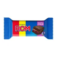 ROM Dark Chocolate Covered Sponge Cake Prajitura w/ Rum and Plum
